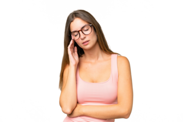 Young pretty woman over isolated background with headache