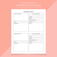 Job Order Log Sheet | Job Order Diary Journal | Notebook Printable Template