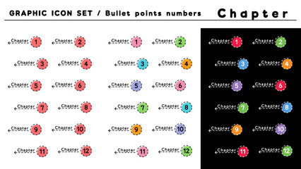 チャプター 見出し 箇条書きアイコン セット（Chapter 1〜12）／カラーバリエーション.