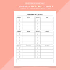 Konmari Method Checklist Log Book | Konmari Method  Notebook Printable Template | Diary Journal