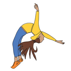 Dancing girl. A young girl is dancing. One line vector illustration isolated on white background