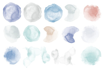 PNG Set of watercolor splashes. Watercolor splashes and dots texture. Artistic hand drawn background. Real watercolor texture
