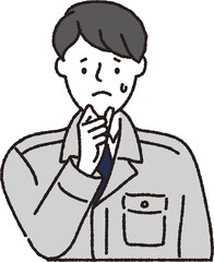 作業着姿の男性_悩む