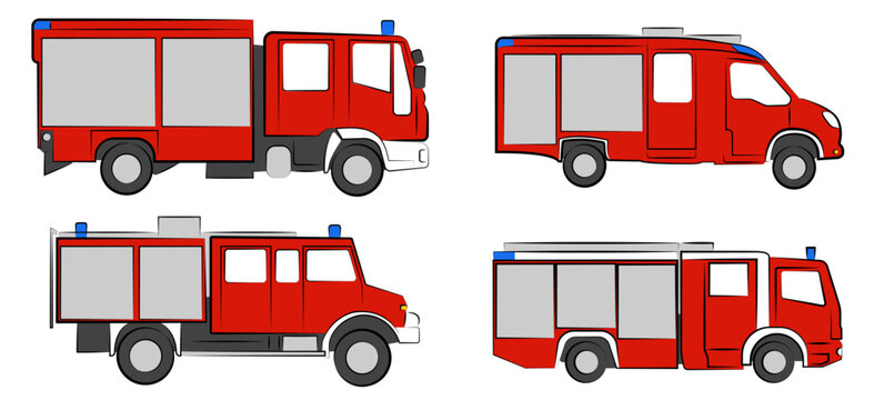 4 Feuerwehr Löschfahrzeuge Zeichnungen Vektor Grafiken | Fire department fire trucks Drawnings Vector Graphics