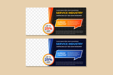 Template of horizontal layout vector web page service industry banners with bubble speech elements and space for photo collage. collection of different color with material design style.