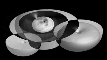 black and white abstract background with objects and reflections