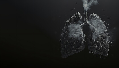 Pollution and lung disease concept, heavy polluted air impact on lungs causing cancer and multiple illnesses, respiratory system collapse  3d rendering - obrazy, fototapety, plakaty
