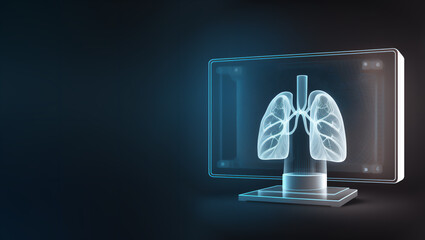 Holographic concept of lung cancer display, lung disease, treatment of lung cancer, lung illness such as pneumonia, viral infections or cancer  3d rendering