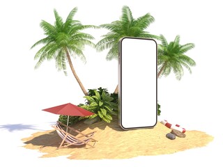 illustration of smartphone with clear white color screen on island
