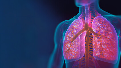 Holographic concept of lung cancer display, lung disease, treatment of lung cancer, lung illness such as pneumonia, viral infections or cancer  3d rendering - obrazy, fototapety, plakaty