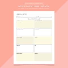 Medical History Log Book | Medical History Diary Journal | Notebook Printable Template