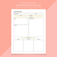 Meeting Notes Log Book | Meeting Notes Diary Journal | Meeting Note Printable Template