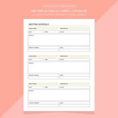 Meeting Schedule Log Book | Meeting Schedule Diary Journal | Notebook Printable Template