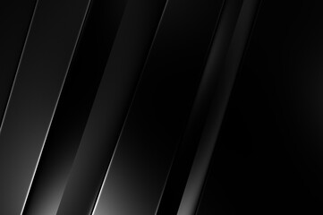 3d style black background with geometric layers. Abstract  dark futuristic wallpaper. Elegant glossy stripes backdrop. Geometrical template design for poster, brochure, presentation, website. - 548170396