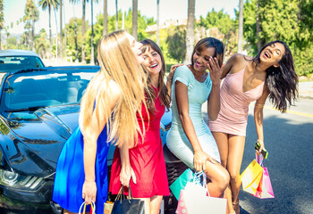 Women having fun while driving in Beverly hills