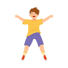 Fototapeta na wymiar Jumping Boy Feeling Happiness and Excitement Having Fun Vector Illustration