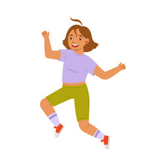 Jumping Girl Feeling Happiness and Excitement Having Fun Vector Illustration