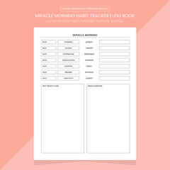 Miracle Morning Habit Tracker | Habit Diary Journal |Notebook Printable Template