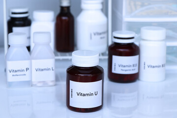 vitamin U pills in a bottle, food supplement for health