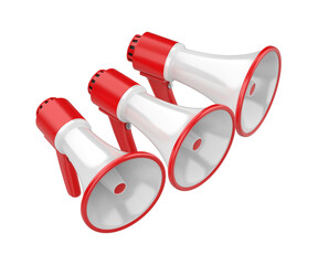 Naklejka premium Group of three electric megaphones on transparent background