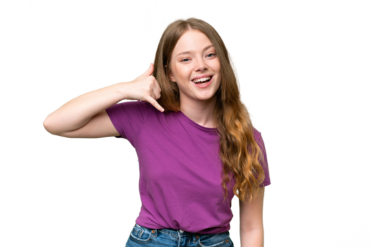 Young pretty woman over isolated background making phone gesture. Call me back sign