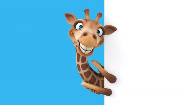 Fun 3D cartoon giraffe with a blank sign (alpha included)