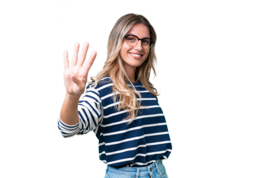 Young Uruguayan woman over isolated background happy and counting four with fingers