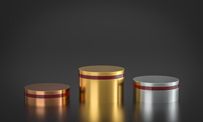 metal podiums with red line on dark background.