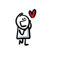 A romantic character comes with a sweet face and a sign of the heart in love.