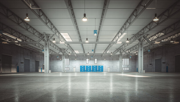 empty warehouse with concrete floor.