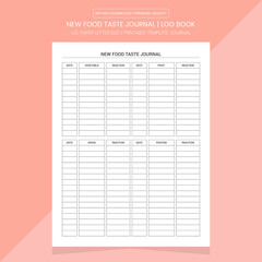 New Food Taste Journal | Food Taste Log Book | Diary Journal | Notebook Printable Template
