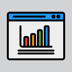 Bar chart icon in filled line style about browser, use for website mobile app presentation