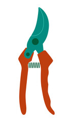 Pruner. A garden tool for pruning plants. Flat style. Vector.