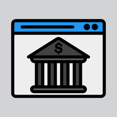 Online banking icon in filled line style about browser, use for website mobile app presentation