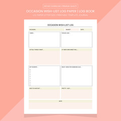 Occasion Wish-List Log Book | Diary Journal | Occasion Wish-List Notebook Printable Template