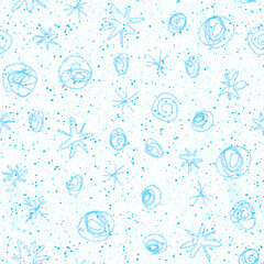 Hand Drawn Snowflakes Christmas Seamless Pattern. Subtle Flying Snow Flakes on chalk snowflakes Background. Alluring chalk handdrawn snow overlay. Sightly holiday season decoration.