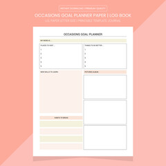 Occasions Goal Planner | Goal Planner Log Book | Diary Journal | Notebook Printable Template