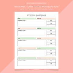 Office Task - Calls To Make Notebook Printable Template | Diary Journal