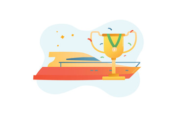 Sport gradient icons concept scene in the flat cartoon design. Cup and medal, which is received for great achievements in sports. Vector illustration.