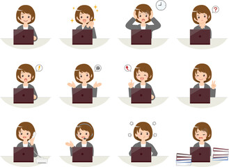 ノートPCで仕事をするビジネスウーマンの色々な仕草