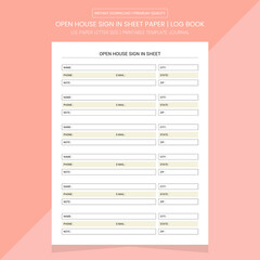 Open House Sign In Sheet Notebook Printable Template