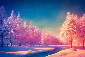 magical winter landscape with trees and snow generative ai generative ai illustration