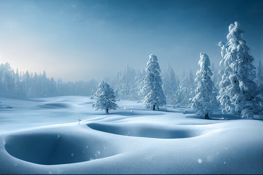 winter forest in the morning illustration