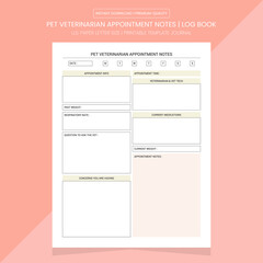 Pet Veterinarian Appointment Notes | Diary Journal | Notebook Printable Template