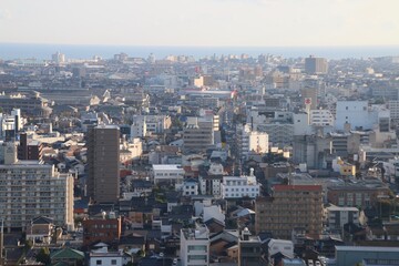 Fototapeta na wymiar 本丸からの眺望・米子城跡（鳥取県・米子市）