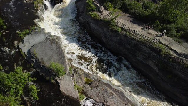 Scenic aerial view of Hog's Back waterfall located on Rideau River in park, Ottawa, Ontario, Canada