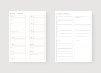 Daily planner template. Set of planner and to do list. Modern planner template set. Vector illustration. 