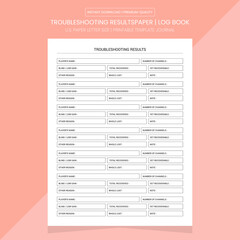 Troubleshooting Results Log Book | Troubleshooting Results Diary Journal | Notebook Printable Template
