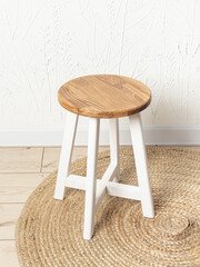 Wooden round stool. Handmade furniture