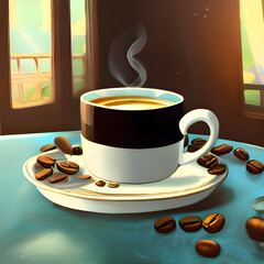 アニメの世界観のようなコーヒーのイラスト